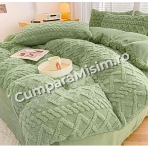 Lenjerie pentru pat dublu pufoasa CoCoLiNo, tip tricotaj, 4 piese, Verde