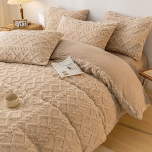 Lenjerie pentru pat dublu pufoasa CoCoLiNo, tip tricotaj, 4 piese, Bej