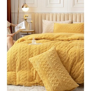 Lenjerie pentru pat dublu pufoasa CoCoLiNo, tip tricotaj, 4 piese, Galben
