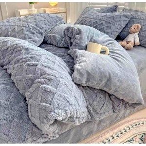 Lenjerie pentru pat dublu pufoasa CoCoLiNo, tip tricotaj, 4 piese, Gri deschis