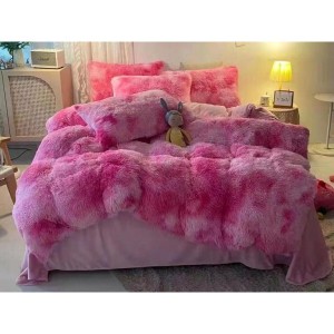 Lenjerie pat super pufoasa COCOLINO Fluffy 6 piese cu ELASTIC, Roz