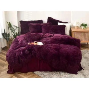 Lenjerie pat super pufoasa COCOLINO Fluffy 6 piese cu ELASTIC, Mov