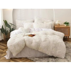 Lenjerie pat super pufoasa COCOLINO Fluffy 6 piese cu ELASTIC, Alb