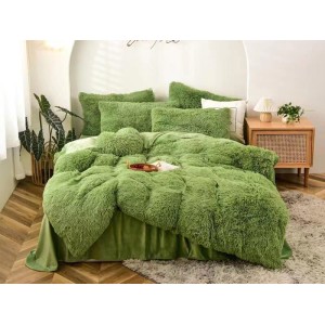Lenjerie pat super pufoasa COCOLINO Fluffy 6 piese cu ELASTIC, Verde