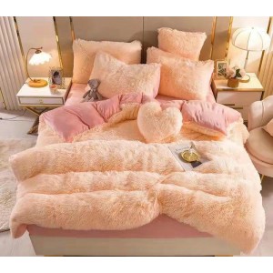 Lenjerie pat super pufoasa COCOLINO Fluffy 4 piese Crem-Roz