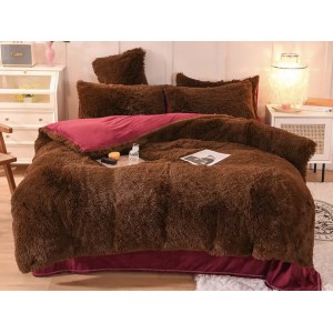 Lenjerie pat super pufoasa COCOLINO Fluffy 4 piese Maro-Rosu