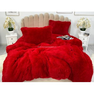 Lenjerie pat super pufoasa COCOLINO Fluffy 4 piese rosie