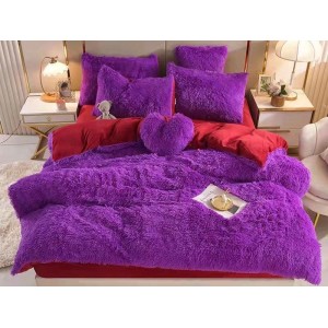 Lenjerie pat super pufoasa COCOLINO Fluffy 4 piese Mov-Rosu