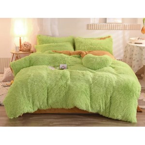 Lenjerie pat super pufoasa COCOLINO Fluffy 4 piese Verde-Maroniu