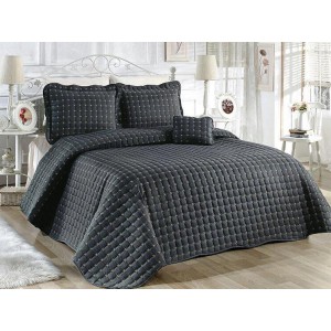 Cuvertura Brodata pat dublu cu 3 fete de perna, gri antracit