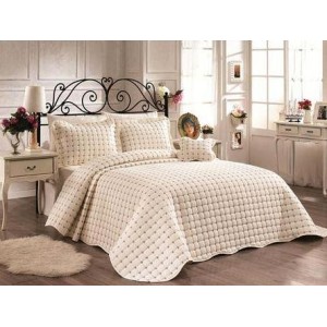 Cuvertura Brodata pat dublu cu 3 fete de perna, sampanie