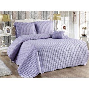 Cuvertura Brodata pat dublu cu 3 fete de perna, lila