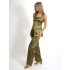 Compleu din doua piese, maieu baby doll si pantalon lung drept din Satin verde olive [3]