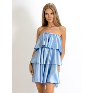 Rochie Cristal scurta cu volanase din Satin bleu