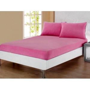 Husa saltea 160x200cm, 2 fete de perne 50x70cm, cu elastic, Bumbac Jersey, Roz intens