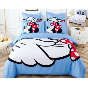 Lenjerie pat dublu,  FINET, 6 piese, IDENTICA CU POZA, Bleu-Multicolor, Minnie