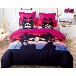Lenjerie pat dublu,  FINET, 6 piese, IDENTICA CU POZA, Negru-Multicolor, Minnie&Mickey