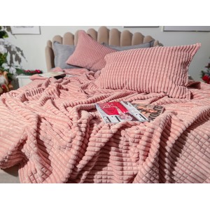 Set Patura groasa MERINOS tip cuvertura cu 2 fete de perna 50x70cm, Roz