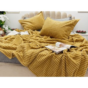 Set Patura groasa MERINOS tip cuvertura cu 2 fete de perna 50x70cm, Auriu