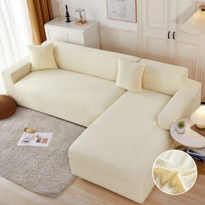 Set husa elastica model embosat tip cocolino pentru coltar, Crem