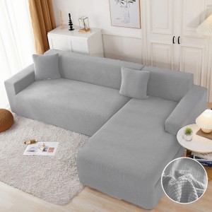 Set husa elastica model embosat tip cocolino pentru coltar, Gri deschis