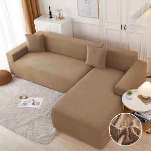 Set husa elastica model embosat tip cocolino pentru coltar, Maro deschis