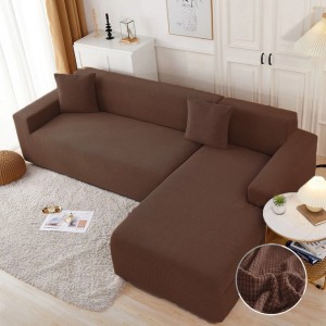 Set husa elastica model embosat tip cocolino pentru coltar, Maro inchis