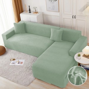 Set husa elastica model embosat tip cocolino pentru coltar, Menta