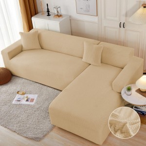 Set husa elastica model embosat tip cocolino pentru coltar, Bej deschis