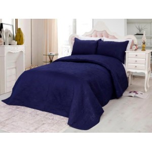 Cuvertura matlasata ultralux, albastru, pentru pat dublu 220x240cm si 2 fete de perne 50x70