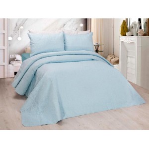 Cuvertura matlasata ultralux, pentru pat dublu, 220x240cm si 2 fete de perne 50x70, Baby blue