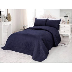 Cuvertura matlasata ultralux, bleumarin pentru pat dublu 220x240cm si 2 fete de perne 50x70