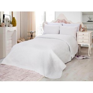 Cuvertura matlasata ultralux, alb, pentru pat dublu 220x240cm si 2 fete de perne 50x70