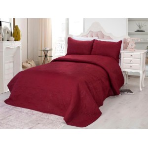 Cuvertura matlasata ultralux, bordo, pentru pat dublu 220x240cm si 2 fete de perne 50x70