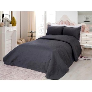 Cuvertura matlasata ultralux, gri antracit pentru pat dublu 220x240cm si 2 fete de perne 50x70