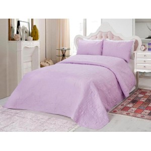 Cuvertura matlasata ultralux, pentru pat dublu, 220x240cm si 2 fete de perne 50x70, Lila