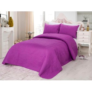 Cuvertura matlasata ultralux, pentru pat dublu, 220x240cm si 2 fete de perne 50x70, Mov intens