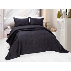 Cuvertura matlasata ultralux, pentru pat dublu, 220x240cm si 2 fete de perne 50x70, Negru