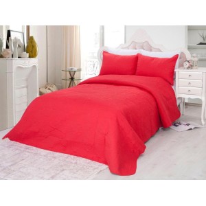 Cuvertura matlasata ultralux, rosu, pentru pat dublu 220x240cm si 2 fete de perne 50x70