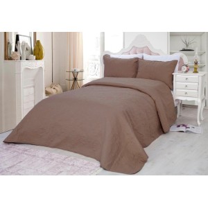 Cuvertura matlasata ultralux, capuccino, pentru pat dublu 220x240cm si 2 fete de perne 50x70