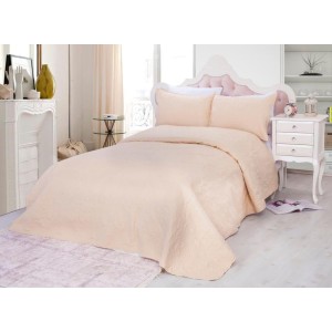 Cuvertura matlasata ultralux, sampanie, pentru pat dublu 220x240cm si 2 fete de perne 50x70