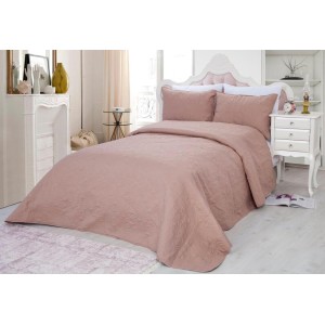 Cuvertura matlasata ultralux, roz pudrat inchis, pentru pat dublu 220x240cm si 2 fete de perne 50x70