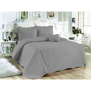 Cuvertura Brodata pat dublu cu 3 fete de perna, gri cod CVS20