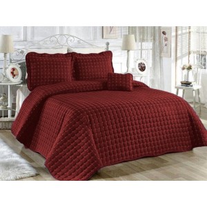Cuvertura Brodata pat dublu cu 3 fete de perna, bordo cod CVS17