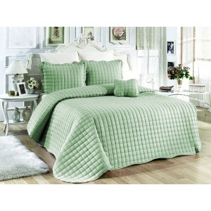 Cuvertura Brodata pat dublu cu 3 fete de perna, verde menta cod CVS15