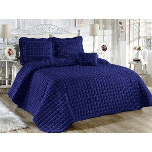 Cuvertura Brodata pat dublu cu 3 fete de perna, albastru royal