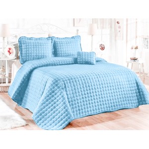 Cuvertura Brodata pat dublu cu 3 fete de perna, baby blue