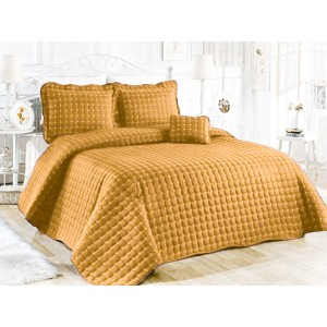 Cuvertura Brodata pat dublu cu 3 fete de perna, mustar cod CVS12