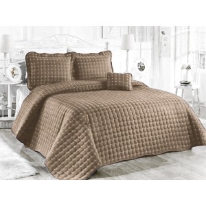 Cuvertura Brodata pat dublu cu 3 fete de perna, capuccino