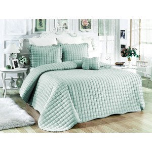 Cuvertura Brodata pat dublu cu 3 fete de perna, verde aqua cod CVS19